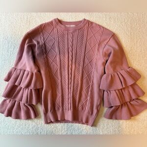Pink Ruffled Sleeve Sweater, Girls Size 11/12